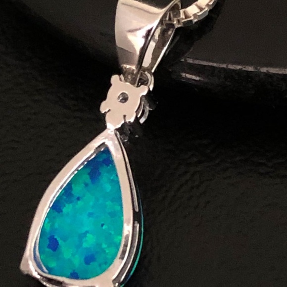 Sterling Silver Blue Opal CZ Necklace - Picture 7 of 8